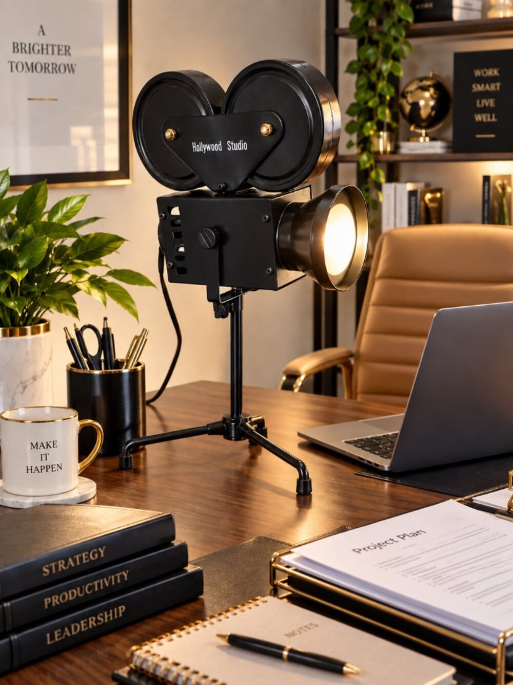 Hollywood Studio Black Movie Camera Desk Lamp w/Tripod ✨Adj Height: 14" to 16"✨